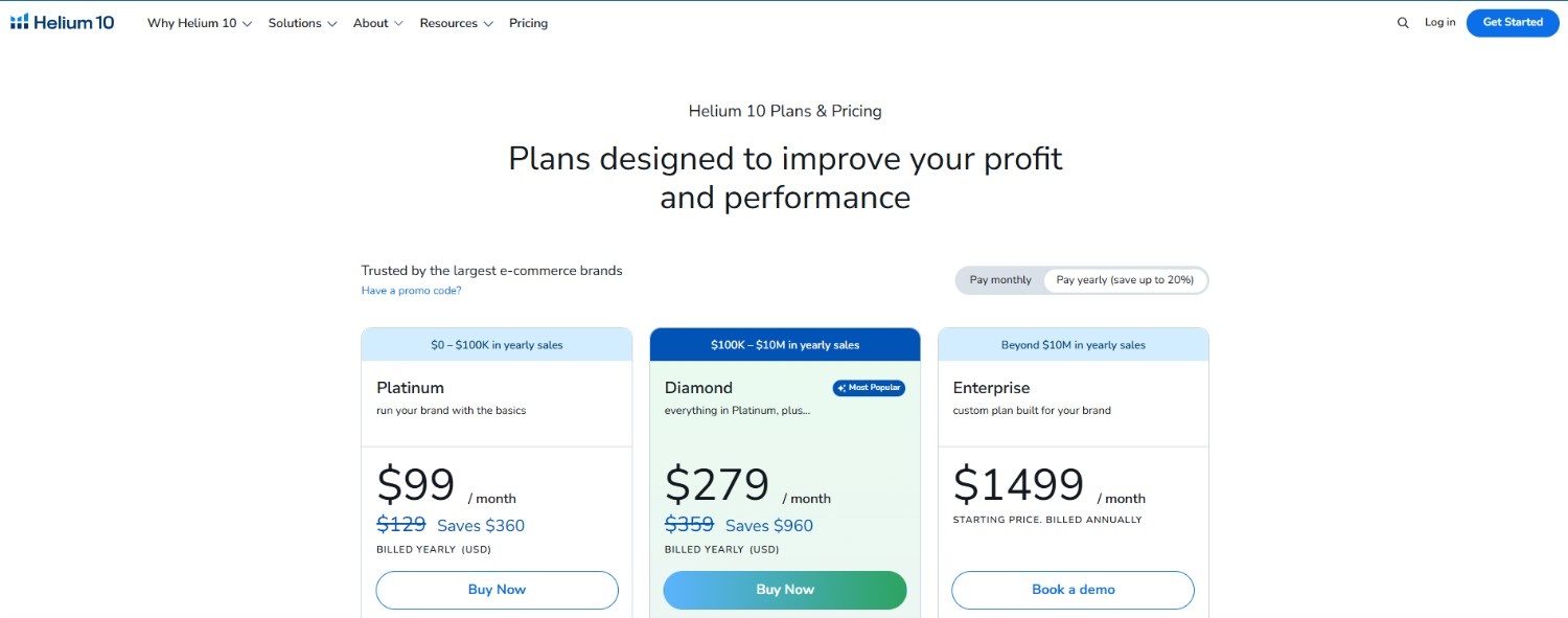 Visit the Official Helium 10 Pricing Page